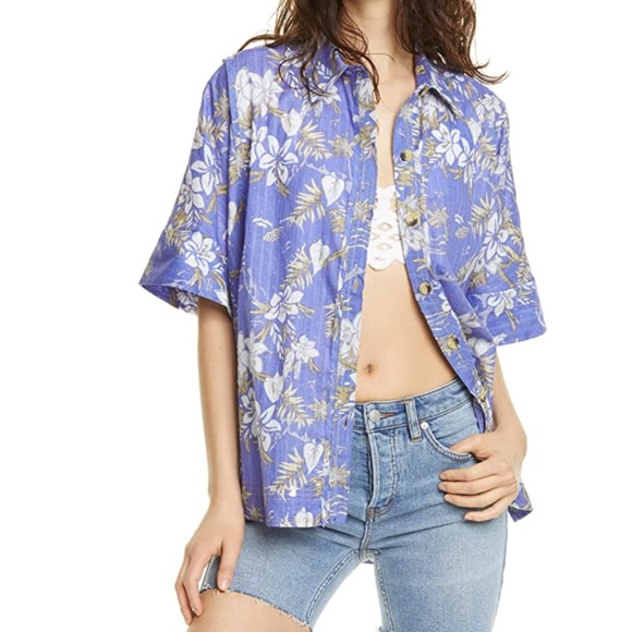 Free People We The Free Love Letters Cotton Printed Shirt Size Large - Picture 2 of 6